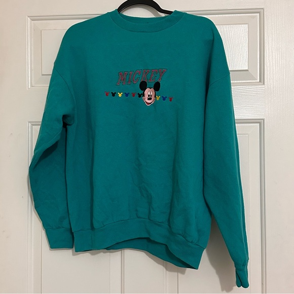 Vintage Mickey Unlimited Disney Teal Mickey Mouse Crewneck Sweatshirt Size L - Picture 1 of 7